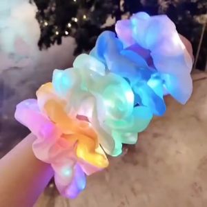 💖Soft Silk Satin Elastic Hair Ties Glow In The Dark Luminous Hair Bands Ideal For Disco Dancing Night Party