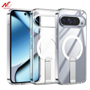 Transparent PC TPU Hybrid Military Shockproof Case For Google Pixel 10 9 Pro XL 10A 9A For Magsafe Invisible Stand Holder Cover