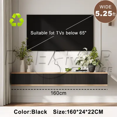 Wall-mounted TV Cabinet with Side Storage 140cm/160cm Wood Durable Construction