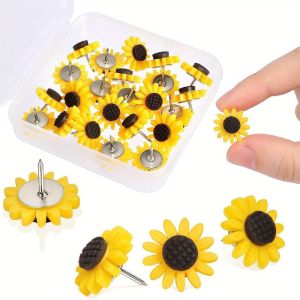 QFV5F 10/20/30/40/50Pcs สร้างสรรค์และสร้างสรรค์ หมุดกดลายดอกทานตะวัน ภาพตกแต่งผนัง ดีไอวาย ตะปูหัวแม่มือ แบบพกพาได้ 3D หมุดกดบอร์ด Corkboard