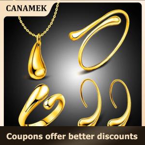 【 CANAMEK 】 4Pcs Fashion Teardrop Jewelry Set For Women Simple Ring Necklace Bracelet Earrings Set For Banquet Wedding Jewelry