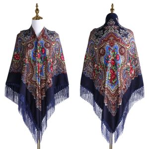 MAXG Họa tiết hoa Khăn vuông Bông 160x160cm Khăn quấn đầu Phong cách Nga Cực lớn Khăn quàng cổ Bandana Dành cho phụ nữ