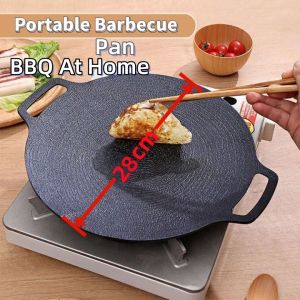 Korean grill pan Round commercial charcoal barbecue pan Pan-fried meat plate non-stick Korean Round Stainless Steel Non-stick Smokeless Barbecue Grill BBQ Pan Barbeque Plate