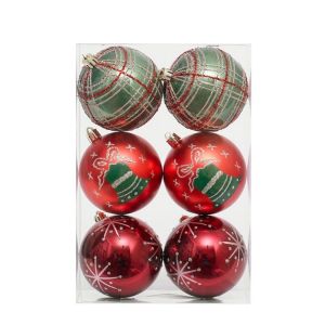 BENGPEN 6PCS Plastic Painted Christmas Balls 8cm Colorful Glitter Glitter Christmas Ball Set DIY Supplies Star Pattern Christmas Tree Baubles Christmas Tree