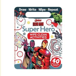 Marvel Avengers Iron Man Wipe Clean Activity Book With Pen for Kids to Draw Play Games & Puzzles