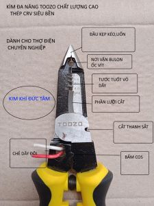 Kìm đa năng TOOZO thép CRV hàng xuất châu âudành cho thợ điện nước chuyên nghiệpcắttáchtước dây điệnbấm cosvặnxoáy ốcuốn nắn kim loạicơ khírất sắc bén