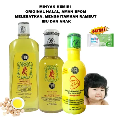 Fora minyak Rambut bayi biar lebat minyak kemiri penumbuh rambut cepat ibu dan anak original halal Aman BPOM gratis Tissue basah mitu baby