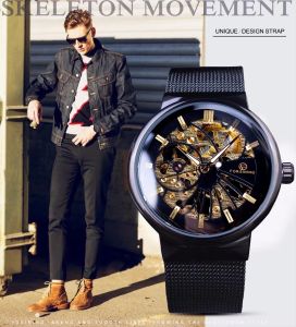 Forsining watch fashion luxury thin dial neutral design waterproof watch mens luxury brand hollow stainless steel strap mens watch. Mens gifts