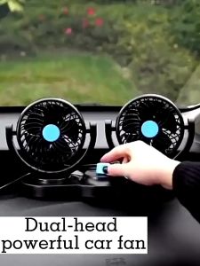 Double-Head 360° Rotating Car Fan – High Wind 12V/24V Low Noise