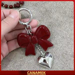 Miễn phí vận chuyển✨ Đơn giản Tính khí Red Bowknot tim Acrylic Keychain Mặt dây chuyền cho phụ nữ cô gái đa năng ba lô trang trí phụ kiện Quà Tặng