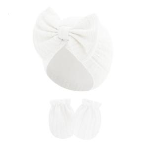No Scratch Mittens Cotton Blend Turban Beanies Cap Gloves for Toddler 0-6 Months Breathable Baby Boy Girl Gloves Hat Set
