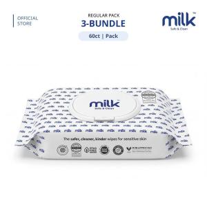 MILK Baby Water Wipes Regular Pack 60s | 99.9% Pure Water | Safe for Face & Mouth [3 Packs]