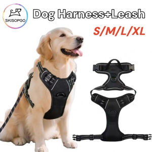 SKISOPGO Heavy Duty No Pull Harness for Large Dogs Adjustable Dog Harness Leash Set Labrador Harness