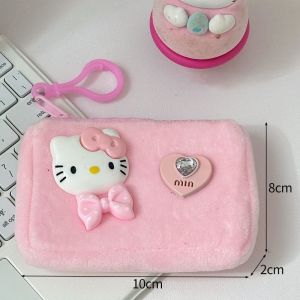 Kawaii Cartoon Plush Mini Black Hello Kitty Wallet Cute Pink Heart KT Cat Girls Coin Wallet Pendant Kids Gifts