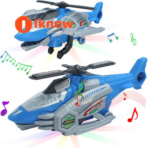 I know Helicopter Toys for 3 4 5 6 Year Old Boys Automatic Transform Dinosaur Toys with LED Light and Music 4-6 Year Old Boy Birthday Gifts(Blue)