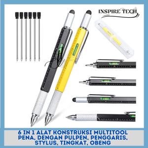 6 in 1 alat konstruksi Multitool pena dengan pulpen penggaris Stylus tingkat Obeng / MULTIFUNCTION BALLPOINT TOOL