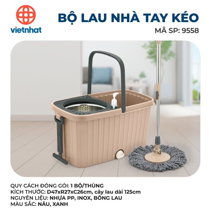 Bộ lau nhà xoay 360 độ, chiếu cao linh hoạt ,di chuyển thuận tiện, bông lau sợi nhỏ làm sạch nhanh nhựa việt nhật
