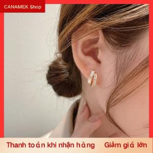 CS 1 đôi bông tai đá zircon hình vỏ sò phong cách Hàn Quốc thời trang hai lớp dành cho nữ trang sức đeo tai đơn giản cá tính