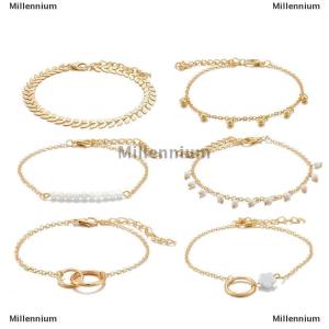 [COD] Millennium 6Pcs set Boho Bracelet Set Women Tassels Leaves Circular Chains Bangle Jewelry