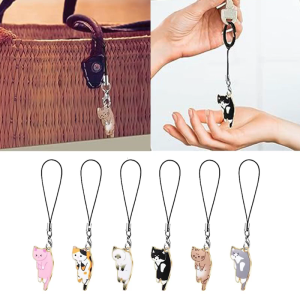 Stylish Phone Strap Metal Cat Charm Mobile Phone Pendant Chain Anti-lost Lanyard Bag Keychain Backpack Decorations