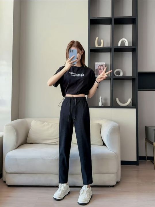 Korean fashion new women trendy high waist cargo style pants