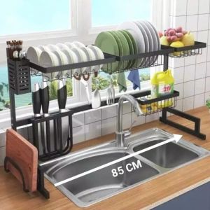 Rak Piring Wastafel Stainless Hitam Rak Piring Stainless Peralatan Dapur Kokoh Kuat Anti Karat