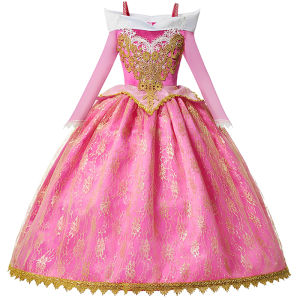 Luxury Girls Princess Costume Ball Gown Dress Fancy Birthday Carnival Party Off Shoulder Golden Applique Children Outfits Dress