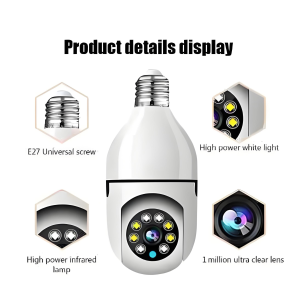 กล้องวงจรปิด กล้องรักษาความปลอดภัย กล้องอินฟาเรด กล้องถ่ายที่สูง ความละเอียดสูง 360° โคมไฟอัจฉริยะหมุนกล้องพาโนรามาไร้สาย Wifi กล้อง IP ระยะไกล