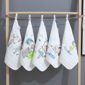 SDFSF 5PCS Face Wipes Baby Gauze Towels Burp Cloth Super Soft Cartoon Infan Washcloth Baby Wipes Wash Cloths Portable Pure Cotton Square Towels Newborn Children