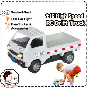 1:16 Remote Control Cargo Truck Toy 2.4GHz RC Drift Car With LED Light And Spray Lori Mainan Kereta Kontrol