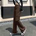 Seluar Slack Perempuan Retro Hottie Design Cargo Pants Women High Waisted Thin Straight Casual Wide Leg Pants. 