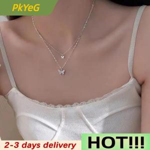 PkYeG Double Layer Clavicle Chain Necklace Jewelry Zircon Butterfly Pendant Necklace for Women Accessories