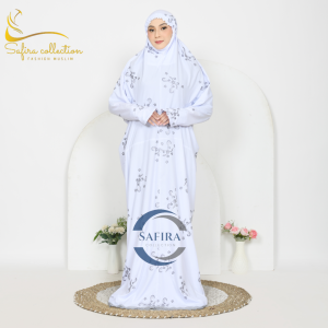 SAFIRA - Mukena Terusan Dewasa Bordir Bunga Syakira Katun Premium