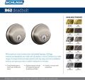 Schlage Double Cylinder Deadbolt - Satin Chrome Model: B62N 626 Made in Mexico. 