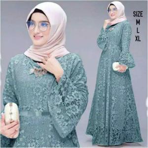 GAMIS FULL BRUKAT YUNITA / BUSANA FASHION MUSLIM PESTA KONDANGAN DRESS MODERN/ MAXI SERAGAM KEKINIAN
