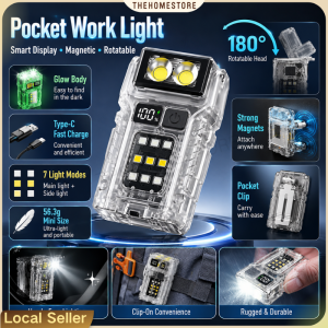 DC09 Glow in Dark Flashlight with Digital Display & Magnet 7 Modes 180° Rotatable Head Rechargeable Mini Flashlight for Camping Emergency Car Repair