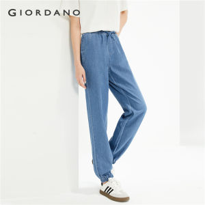 GIORDANO Women Jeans Tencel Lightweight Drawstring Elastic Waist Denim Pants Multi-Pocket Fashion Casual Denim Pants 13414303