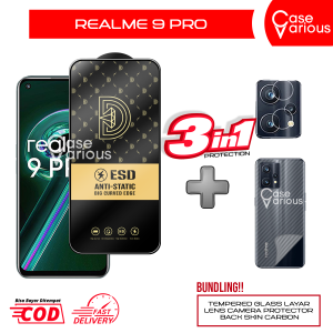 Promo Paket 3in1 Tempered Glass Realme 9 Pro Anti Gores Anti Static + Tempered Glass Kamera dan Skin
