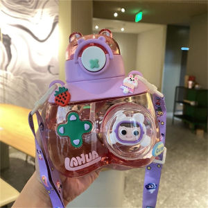 GUOYIHUA 650ml เด็กถ้วยน้ำแบบพกพาสำหรับฤดูร้อนความจุขนาดใหญ่กลางแจ้งถ้วยน้ำการ์ตูนความจุขนาดใหญ่ถ้วยฟางเด็กต้องมี