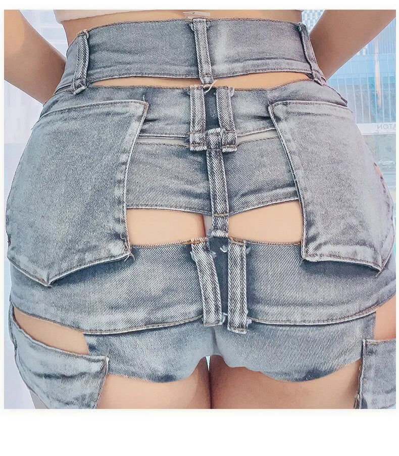 2022 New Women Sexy High Waist Short Jeans Bandage Denim Rip