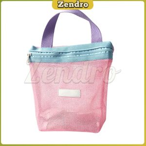 Zendro Colorful Mesh Handheld Cosmetic Bag Portable Travel Swimming Small Makeup Storage Handbag 1Pc