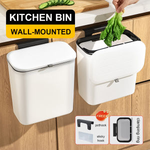 Kitchen 9L Trash Can With Cover Household Sliding Wall Mounted Hanging Trash Bin for Bathroom