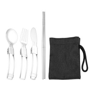 ช้อนส้อมมีด สแตนเลส304  ช้อนส้อมพับได้ ใช้ปิกนิก พกพา แคมป์ปิ้ง