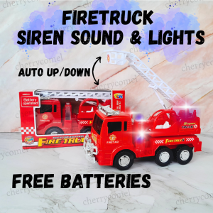 [FREE BATTERIES] Fire Truck Toy with Siren Lights Moving Ladder Bump and Go Firetruck Lori Bomba