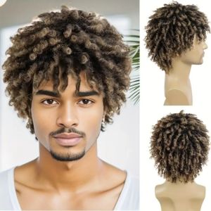 ERYRG Synthetic Short Dreadlock Wig Heat Resistant Wig Dreads Afro Faux Dreads Wig Rock Curly Locs Crochet Braided Wig for Black Men