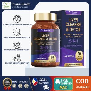 Totaria Liver Cleanse & Detox Supplement 25-in-1 Liver Support & Repair Milk Thistle Artichoke & Dandelion 90 Vegan Capsules Natural Herb Formula