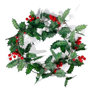 NUVOX 2M Artificial Holly Leaves Red Berries Vine Xmas Foliage Rattan Garland DIY Garland Wreath Xmas Tree Hanging Home Decoration Wreath