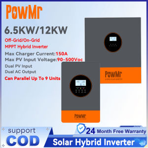 PowMr 6.5KW/12KW On Grid/Off Grid Hybrid Solar Inverter 48V 230V Pure Sine Wave 150A MPPT Solar Charger 500V PV Input Battery-Free Operation Can Parallel Up To 9 Units