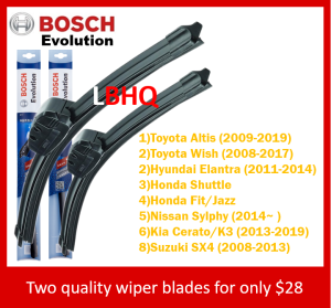 Bosch Evolution Car Wiper for Toyota Altis/Wish/Hyundai Elantra/Honda Shuttle/Fit/Jazz/Freed/Nissan Sylphy/Kia Cerato/K3/Honda Odyssey/Suzuki SX4