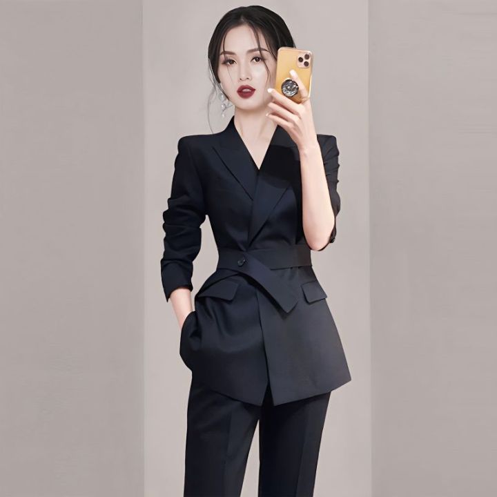 Coat Pant Professional Coat For Ladies Professional Suit Set Women Office  Jacket High Waist Pants Design Sense Thin Formal Wear Two-piece Set Lazada 